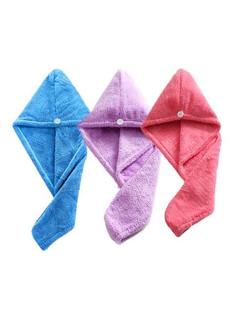 Buy Mylsmple Pack Of 3 Microfiber Hair Towel Turban Wrap Blue/Purple/Pink  63X24cm Online - Shop Home  Garden on Carrefour UAE