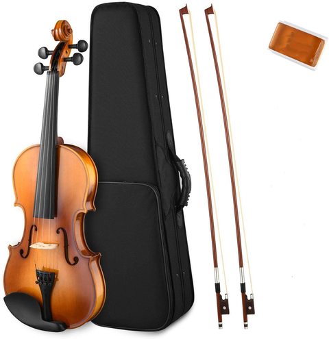 Mike Music Violin Solid Wood with Case, Bow, and Rosin (4/4 - Size) (4/4)