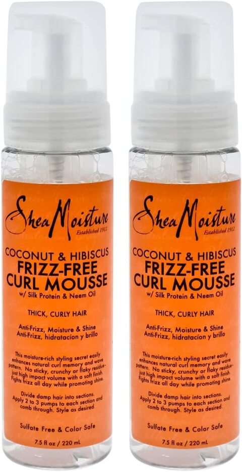 Shea Moisture Coconut &amp; Hibiscus Frizz-Free Curl Mousse For Unisex, 7.5 Oz. Mousse (Pack Of 2)
