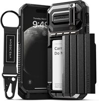 VRS Design Damda Glide Ultimate for iPhone 15 Pro case cover wallet [Semi Automatic] slider Credit card holder Slot [4 cards] &amp; Camera lens Protector Kickstand - Black