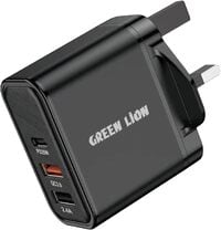 Green Lion Adapter Ultra Quick 3 Output Compact Charger (UK Plug) 50W With 2 Cables, Multi Device Charging, Quick Charging (Black) - Adapter