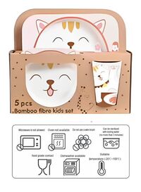 Eco-Friendly Bamboo Fiber 5pcs Dinnerware Set - Creative Cartoon Cutlery Set for Kids - Perfect Baby Feeding Solution, Bee