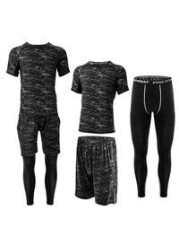 SKY-TOUCH Mens Sports Running Sets, Gym Fitness Clothing Quick Dry Basic T Shirts, Loose Fitting Shorts, Compression Pants Workout Training Tracksuits 3XL