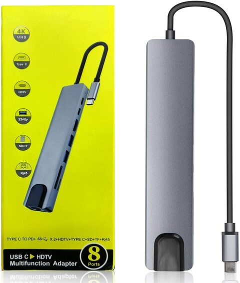 USB Hub Type C (6 in 1 Multifunction Adapter for MacBook & Windows) / USB Docking Station / 4K HDMI, HDTV, SD/TF card, RJ45, USB C