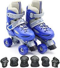 EASY FUTURE Roller Skates Adjustable Size Double Row 4 Wheel Skates Children Skates for Boys And Girls Including Protective Gear Knee Elbow Wrist Blue Medium (35-38)