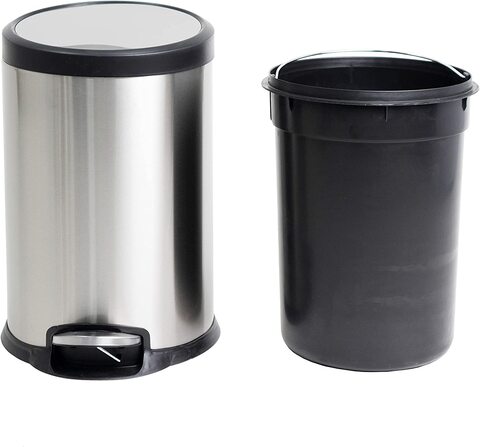 Orchid Stainless Steel Trash Bins, Recycle Bins, Round Step Waste Bin with Soft Close Lid, Durable Cantilever Foot Pedal Mechanism Steel Step Trash Can Wastebasket, Garbage Container Bin (20 Litre)