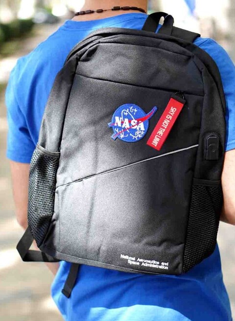 NASA Oxford Backpack With USB Connector, 300D Material, Embroidery Logo, Zipper Label Red with Logo, Side Pockets, USB Charging Port