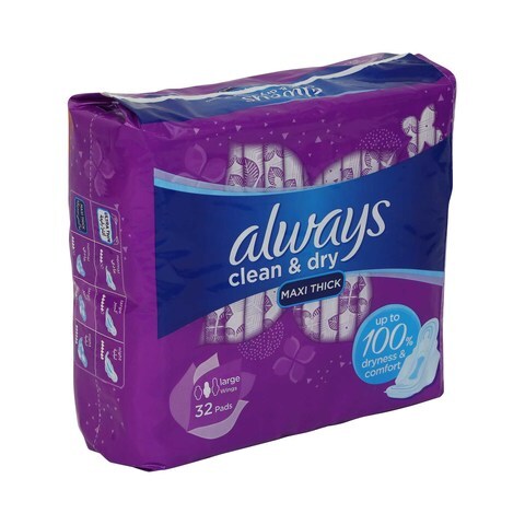 Buy Always Clean & Dry Women Pads Maxi Thick 32 Pieces Online