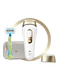 Braun IPL Silk Expert Pro 5 Hair Removal System, White/Gold, PL5237 IPL (Legs, Body &amp; Face, With 4 Extra: Wide Head, Precision Head, Venus Extra Smooth Razor, Premium Beauty Pouch)