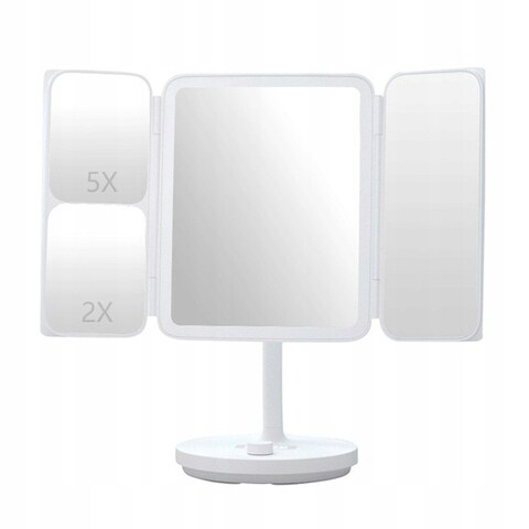 Jordan &amp; Judy NV536 Foldable LED Makeup Mirror With Intelligent Time Display 4 in 1 Polygonal Cosmetic Mirror Adjustable Light   2400mAh Rechargable Battery - White