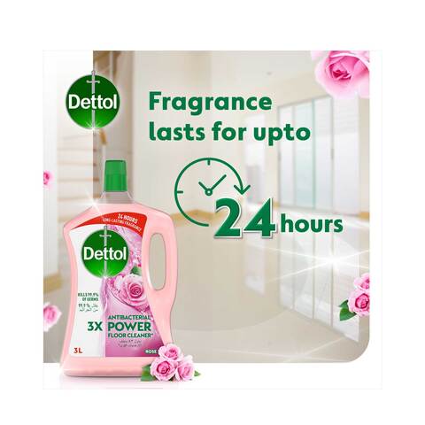 Dettol Antibacterial 3X Power Floor Cleaner, Red Rose Fragrance, 3L