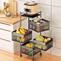 BLUEBERRY ROTATING SHELF BASKETS - MULTIPURPOSE STORAGE RACK WITH WHEELS - SQUARE 4 TIER