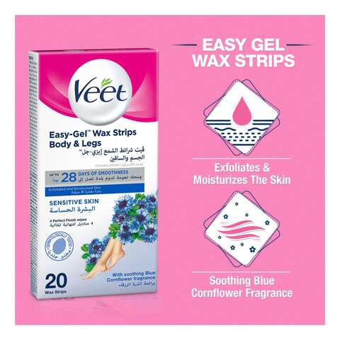Veet Easy-Gel Wax Strips For Sensitive Skin White 20 PCS
