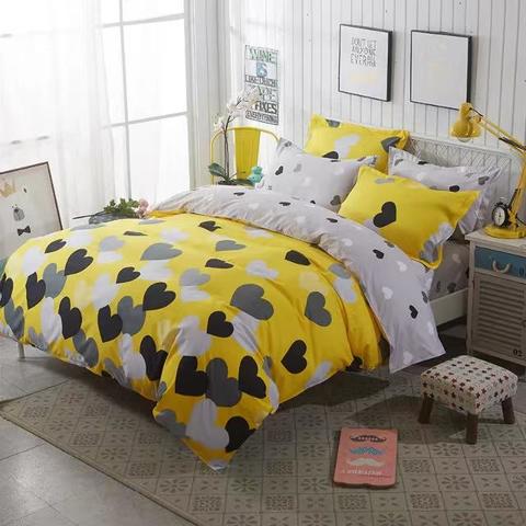 DEALS FOR LESS  - Single Size, Duvet Cover , Bedding Set of 4 Pieces, Yellow Hearts Design