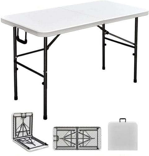 LANNY Folding Plastic Table Adjustable 2 Heights-74cm&amp;50cm for Kitchen Restaurant Garden Patio Outside/Outdoor Inside/Indoor Party Picnic and Events - Plain White Top Size 122 * 60cm