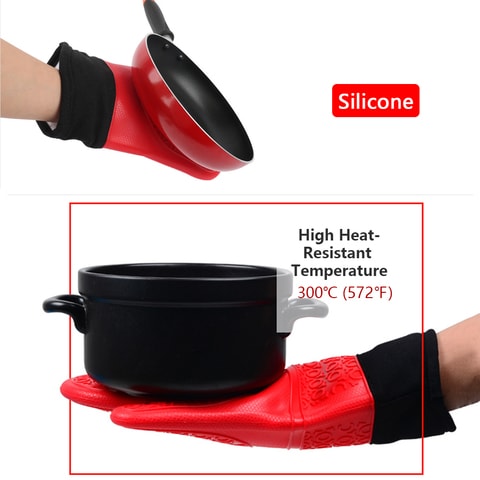Generic-1 Pair Silicone Oven Mitts with Quilted Cotton Lining Heat Resistant Extra Long Oven Gloves Pot Holder Non-Slip for Cooking Baking Grilling Kitchen Supplies
