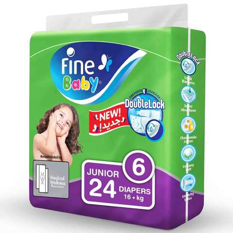 Fine Baby Diapers Size 6 Junior 16+ Kg 24 Diapers