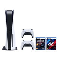 Sony PlayStation 5 Console 825GB With DualSense Wireless Controllers And Marvel&#39;s Spider-Man Miles Morales And Gran Turismo 7 Games White