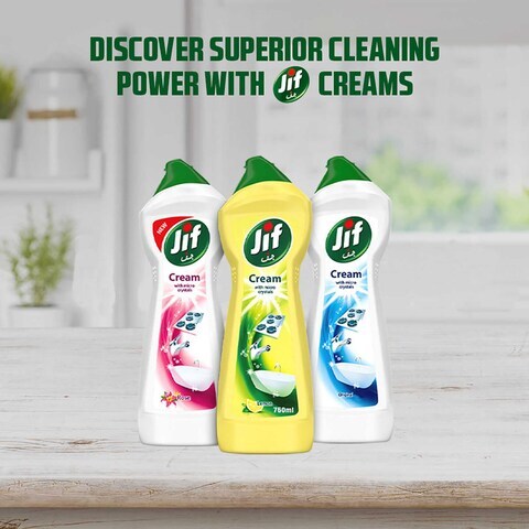 Jif Cream Cleaner With Micro Crystals Technology Lemon Eliminates Grease Burnt Food &amp; Limescale Stains 750ml