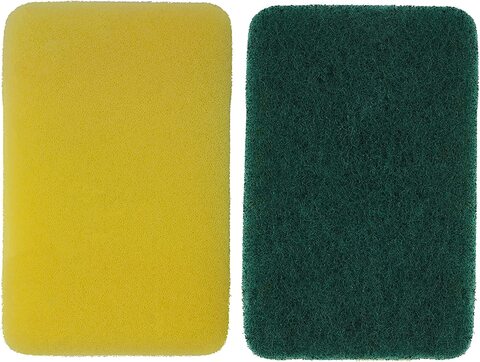 Royalford Royalbright Heavy Duty Scrub Sponges, RF10628 Scrub For Kitchen, Sink Use 2 In 1 Cleaning Pad Premium-Quality Ideal For Dish Wash Liquid Multi-Purpose No Scratch, Pack Of 2, Green