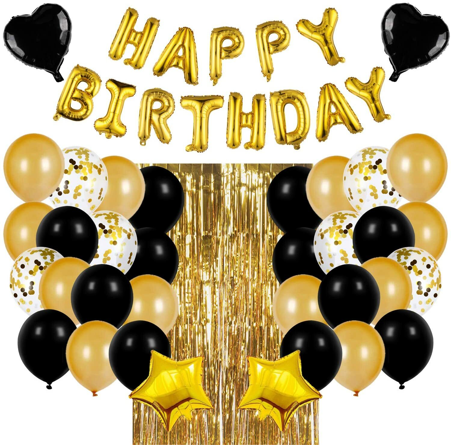 Buy Party Time 49 Pieces Black And Gold Birthday Party Decorations Set With Happy Birthday Balloons Banner Confetti Balloons Foil Fringe Curtain For Birthday Party Supplies Online Shop Stationery School Supplies
