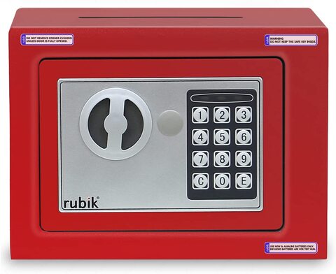 Rubik Mini Cash Deposit Drop Slot Safe Box with Key and Pin Code Option (Red)