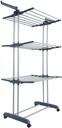 Fubullish Clothes Drying Rack Clothing Rail, Collapsible 3 Tier Laundry Rack Stand With Folding Wings &amp; Wheels, Foldable Dryer Clothes Hanger Garment Drying Station