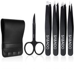 Buy Sabado Tweezers Set Of 5 Pieces Curved Scissors Features Professional Stainless Steel Tweezers, Eyebrow, Sprinter, Curly Hair For Best Precision Tweezers (Black) Black in UAE