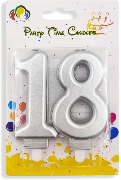 Party Time Silver Number 18 Birthday Candle Kids Adult Birthday Cake Decoration - Number Candle For Anniversary, Valentines Birthday Candle Cake Topper