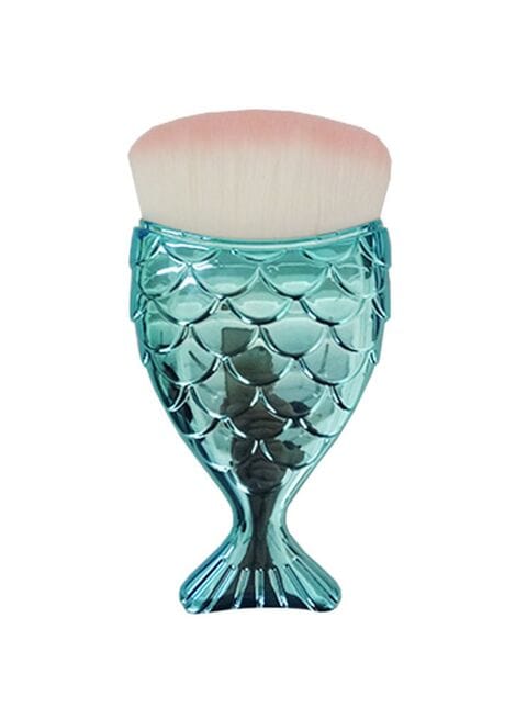 اشتري فرشاة مستحضرات تجميل رأس بيضاوي بشكل ذيل حورية البحر أزرق - Mermaid FishTail Oval Makeup Brush Set Blue في السعودية