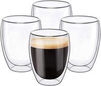 Double Walled Glass Coffee Mugs, Large Insulated Layer Coffee Cups, Clear Borosilicate Mugs, Perfect for Cappuccino, Tea, Latte, Espresso, Wine, Microwave Safe (12OZ/350ml, 4-piece set)