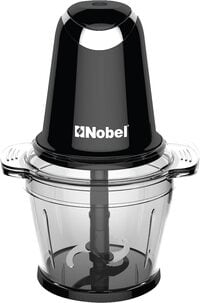 Nobel 1 Litre Chopper Double Sharp Stainless Steel Blades With Covered Protection, Thick Glass Jar With Chrome Button Metal Gear Packing NCFP363 Black