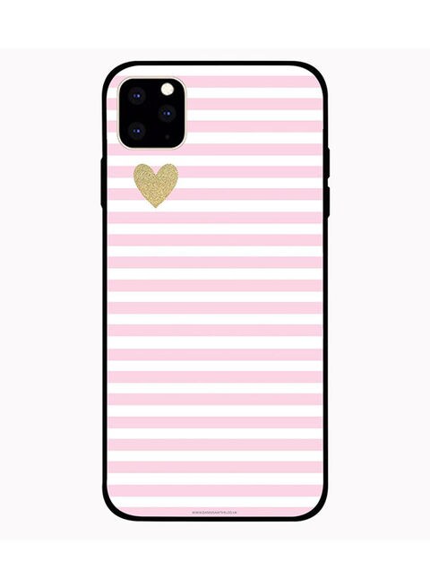 Theodor - Protective Case Cover For Apple iPhone 11 Pink &amp; White Lines &amp; Golden Heart
