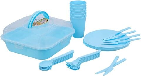 Royalford 32 Piece Charizma Picnic Set RF10797 Reusable Plates, Tableware Reusable Cutlery Suitable For Camping And Other Activities Non Toxic And Eco Friendly Good Quality Assorted Colors