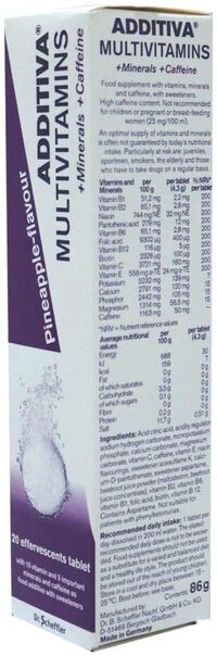 Additiva Multivitamin + Minerals + Caffeine Effervescent Tablets 20S (Pineapple Flavor)