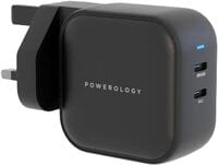 Powerology Wall Charger 65W Dual Power Delivery GaN Charger Port Wall Charger Compatible With MacBook Pro iPad iPhone 14 Pro Max, Galaxy S22 Ultra - Black - PWCUQC007-BK