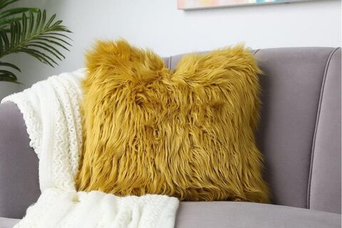 Yellow mongolian hot sale fur pillow