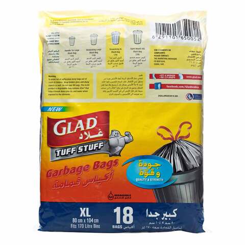 glad garbage bags xl 80x104cm fits 170 litre bins x18