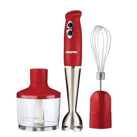 Geepas Ghb6136 400W 3-In-1 Immersion Hand Blender | Stainless Steel Blades | Ideal 2 Speed Mini Food Processor For Baby Food Soup Vegetable Fruits | 860Ml Chopper Bowl &amp; Electric Egg Whisk
