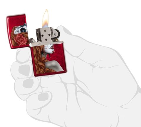 28830 Day of the Dead Girl Candy Apple Red Windproof Lighter