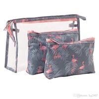Flamingo Makeup Bags Set Organizer for Women Girls Waterproof Cosmetic Bag Travel Make Up Pouch Toiletry Storage Bag