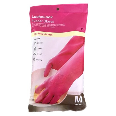 Lock &amp; Lock Rubber Gloves Medium Pink 2 PCS