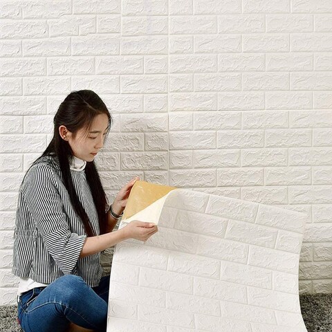 LINGWEI PE Foam Self Adhesive Wall Sticker Adhesive Wall Tiles Waterproof Wall Panels Decorative Wall Tile Sticker Waterproof White Wallpaper 3D Brick Wall Stickers 20-Pieces