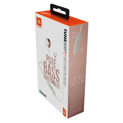 JBL Tune 205BT Wireless In-Ear Headphones with  Deep Powerful Pure Bass and 6H Battery White/Go