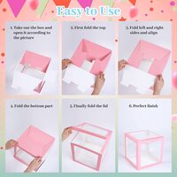 Baby Shower Boxes Party Decorations &ndash; 4Pcs Transparent Balloons Decor Baby Box Baby Blocks Decorations for Boy Girl Baby Shower 1st Birthday Party Gender Reveal Backdrop (Pink)