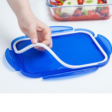 Pyrex Cook &amp; Go Rectangular Food Container With Lid Blue And Clear 3.3L