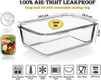 Atraux Pack Of 8 Airtight Glass Food Storage Containers, Meal Prep Lunchboxes With Clear Lids (1040ml)
