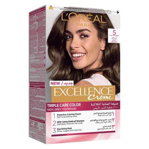 Buy L'Oreal Paris Excellence Creme Triple Care Permanent Hair Colour 5  Light Brown Online - Shop Beauty & Personal Care on Carrefour UAE