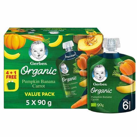 Buy Gerber Organic Puree Pumpkin Banana Carrot Green 90g x5 in Kuwait