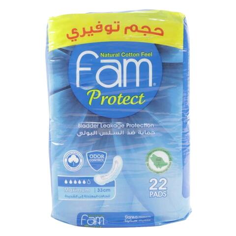 Buy FAM PROTECT 22 FEMININE PADS MAXIMUM BLADDER LEAKAGE PROTECTION in Kuwait